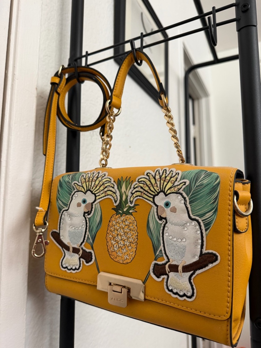 ALDO Yellow Tropical Parrot Appliqué Crossbody Bag